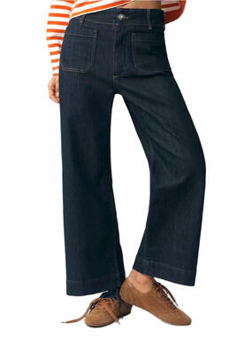 Maeve Colette Dark Blue Denim Wide-Leg Cropped Jeans Size 33 EUC